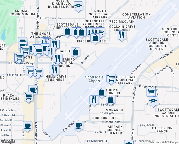 map of restaurants, bars, coffee shops, grocery stores, and more near 15000 North Airport Drive in Scottsdale