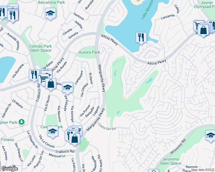 map of restaurants, bars, coffee shops, grocery stores, and more near 23224 Coso in Mission Viejo