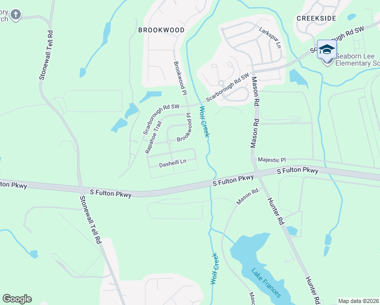 map of restaurants, bars, coffee shops, grocery stores, and more near 5116 Rapahoe Trail in Atlanta