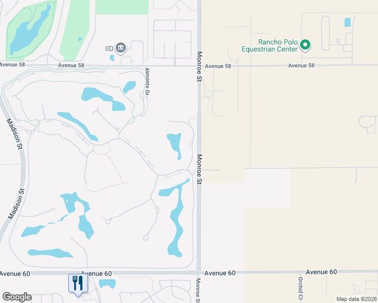 map of restaurants, bars, coffee shops, grocery stores, and more near 58857 Jerez in La Quinta