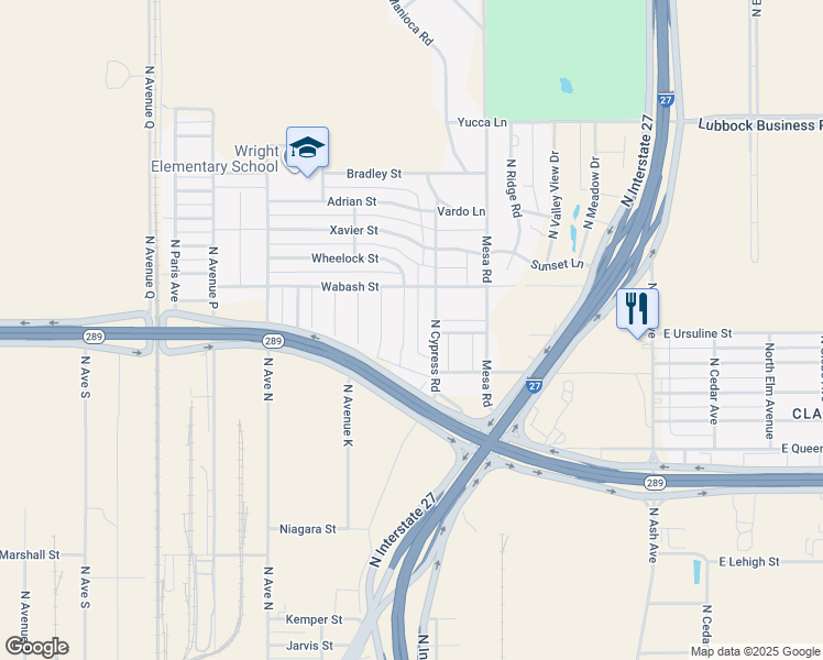 map of restaurants, bars, coffee shops, grocery stores, and more near 914 Tulane St in Lubbock