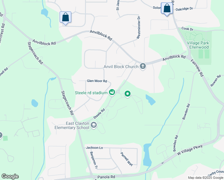 map of restaurants, bars, coffee shops, grocery stores, and more near 3729 Meadow Glen Circle in Ellenwood