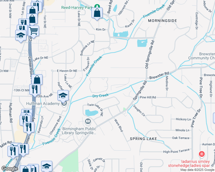 map of restaurants, bars, coffee shops, grocery stores, and more near 600 Earline Circle in Birmingham