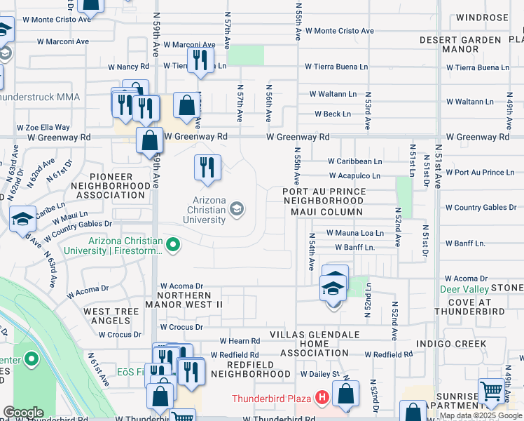 map of restaurants, bars, coffee shops, grocery stores, and more near 14922 North 56th Drive in Glendale