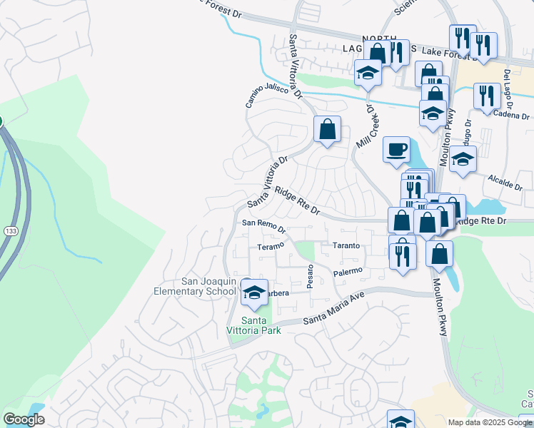 map of restaurants, bars, coffee shops, grocery stores, and more near 22265 Caminito Tiburon in Laguna Hills