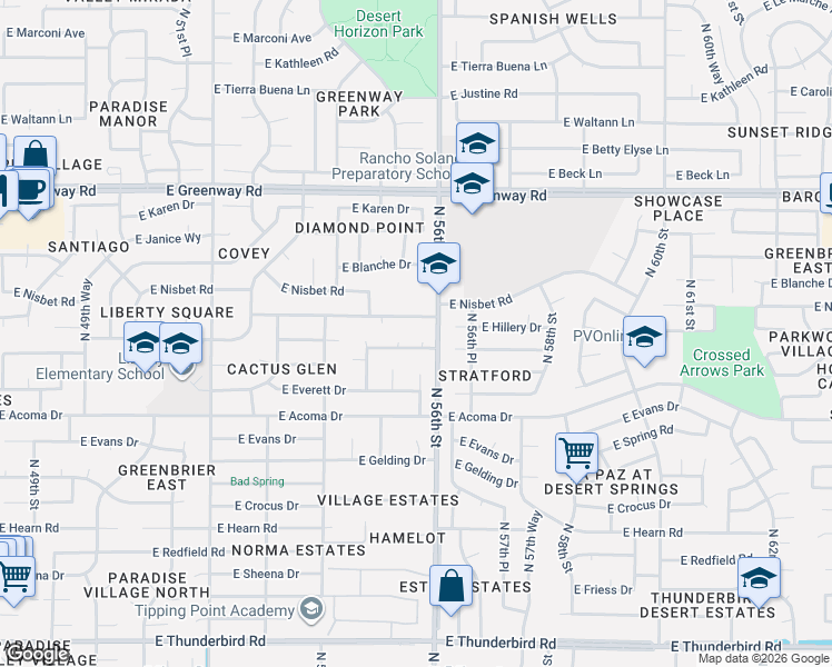 map of restaurants, bars, coffee shops, grocery stores, and more near 14817 North 55th Street in Scottsdale