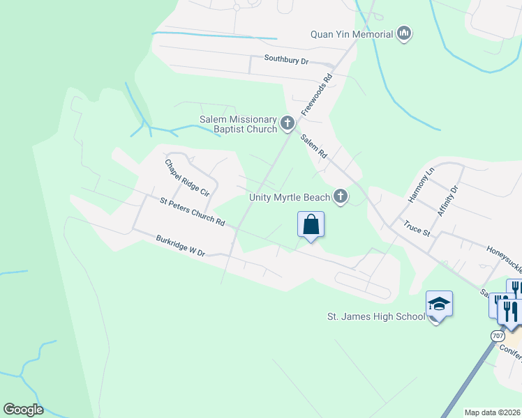 map of restaurants, bars, coffee shops, grocery stores, and more near 11245 Freewoods Road in Myrtle Beach