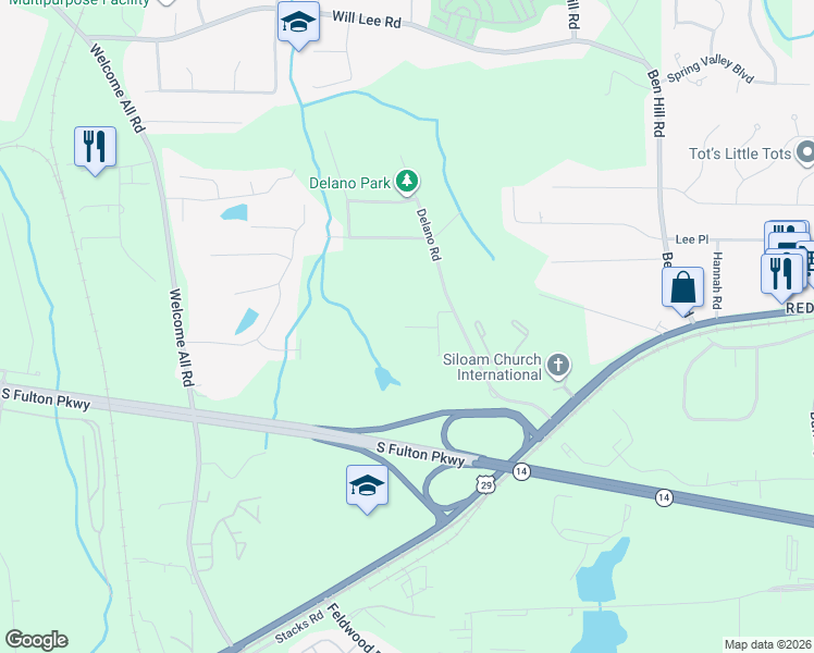 map of restaurants, bars, coffee shops, grocery stores, and more near 4885 Dunn Street Southwest in Atlanta