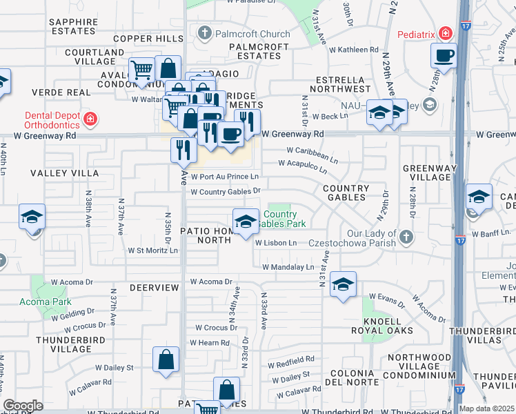 map of restaurants, bars, coffee shops, grocery stores, and more near 14835 North 32nd Lane in Phoenix