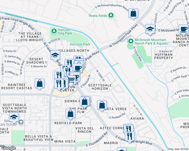 map of restaurants, bars, coffee shops, grocery stores, and more near 9739 East Karen Drive in Scottsdale
