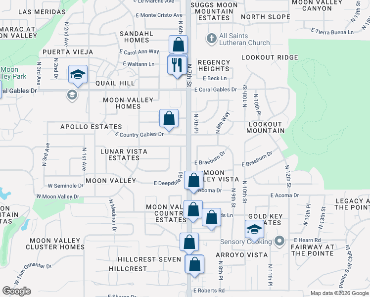 map of restaurants, bars, coffee shops, grocery stores, and more near 616 East Deepdale Road in Phoenix