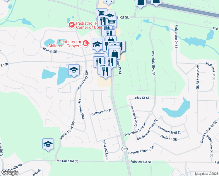map of restaurants, bars, coffee shops, grocery stores, and more near 2135 Fairway Court Southeast in Conyers