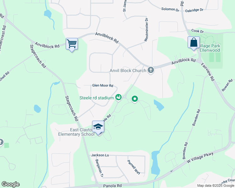 map of restaurants, bars, coffee shops, grocery stores, and more near 3729 Meadow Glen Circle in Ellenwood