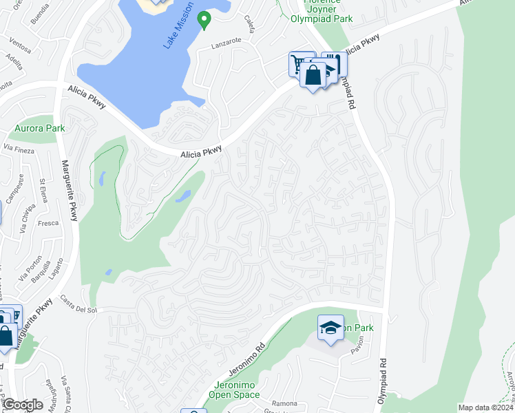 map of restaurants, bars, coffee shops, grocery stores, and more near 23582 Vía Benavente in Mission Viejo