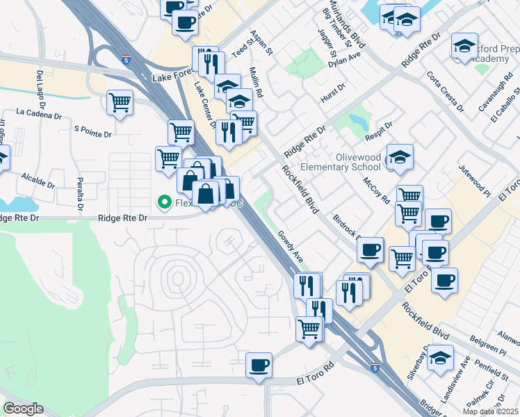 map of restaurants, bars, coffee shops, grocery stores, and more near 23782 Cavanaugh Road in Lake Forest
