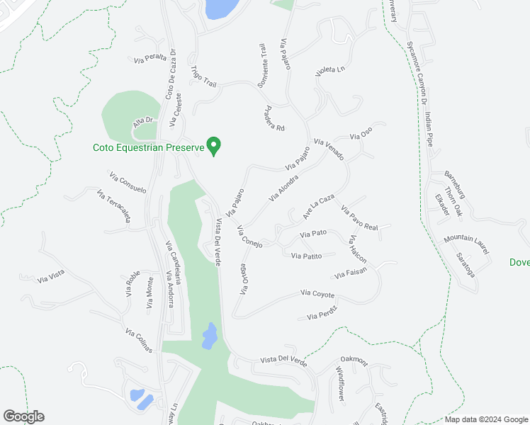 map of restaurants, bars, coffee shops, grocery stores, and more near 23482 Vía Alondra in Coto de Caza