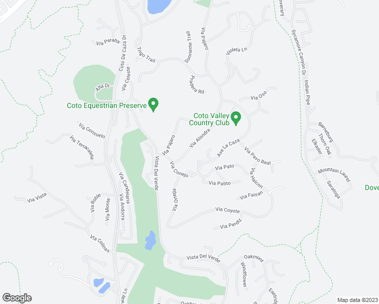 map of restaurants, bars, coffee shops, grocery stores, and more near 23482 Via Alondra in Coto de Caza