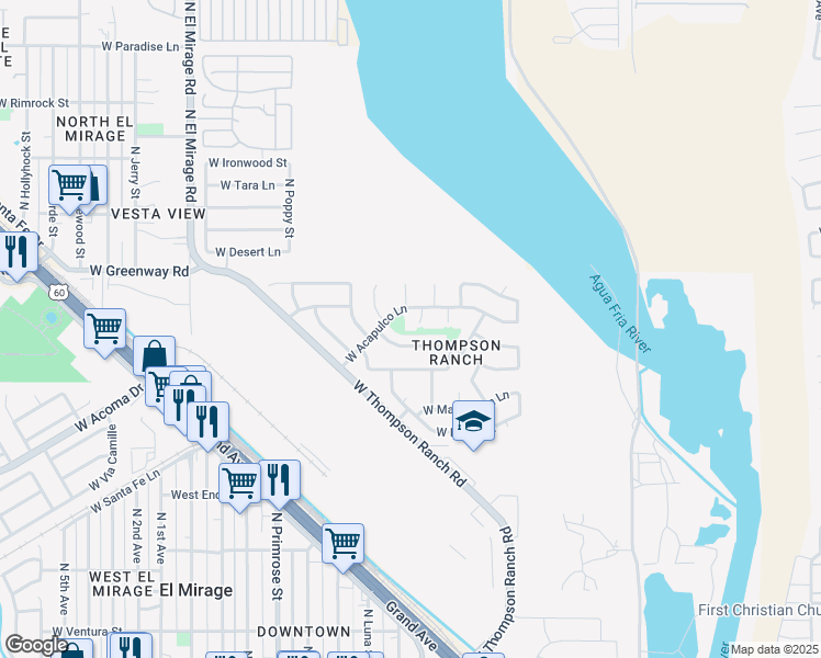 map of restaurants, bars, coffee shops, grocery stores, and more near 15100 North B Circle in El Mirage