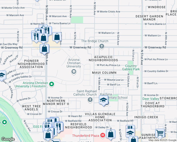 map of restaurants, bars, coffee shops, grocery stores, and more near 14851 North 55th Avenue in Glendale