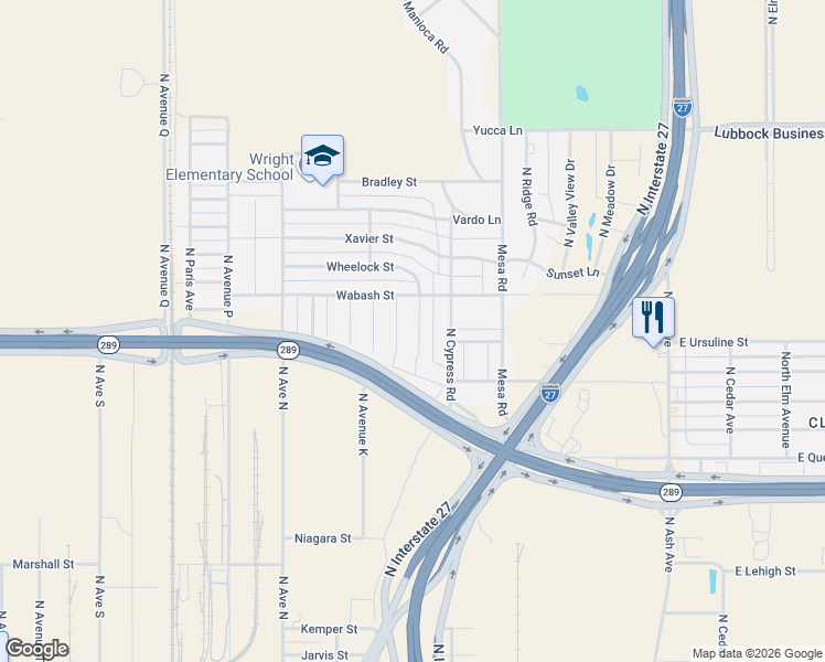 map of restaurants, bars, coffee shops, grocery stores, and more near 914 Tulane St in Lubbock