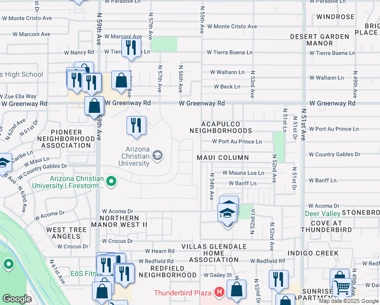 map of restaurants, bars, coffee shops, grocery stores, and more near 5513 West Maui Lane in Glendale