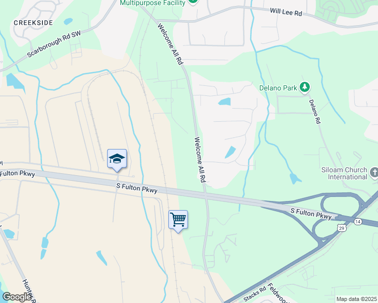 map of restaurants, bars, coffee shops, grocery stores, and more near 4951 Welcome All Road in College Park