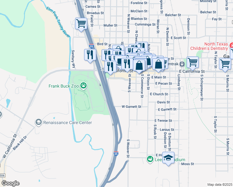 map of restaurants, bars, coffee shops, grocery stores, and more near 400 South Culberson in Gainesville