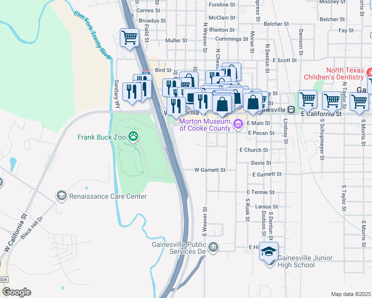 map of restaurants, bars, coffee shops, grocery stores, and more near 400 South Culberson in Gainesville
