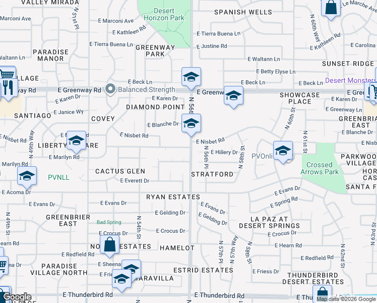 map of restaurants, bars, coffee shops, grocery stores, and more near 5602 East Marilyn Road in Scottsdale