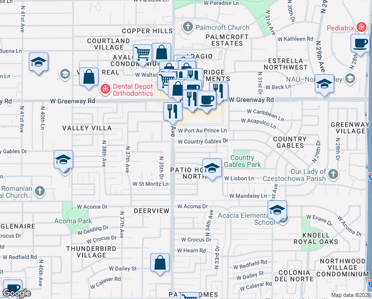 map of restaurants, bars, coffee shops, grocery stores, and more near 3428 West Banff Lane in Phoenix