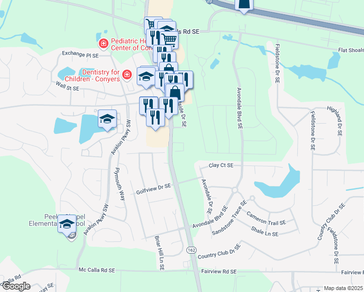 map of restaurants, bars, coffee shops, grocery stores, and more near 50 Salem Road Southeast in Conyers