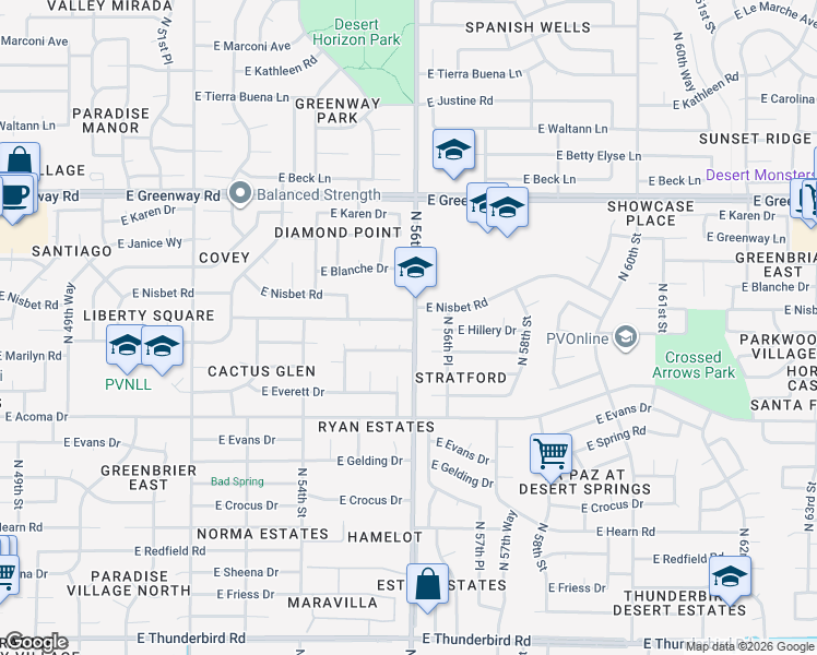 map of restaurants, bars, coffee shops, grocery stores, and more near 5602 East Marilyn Road in Scottsdale