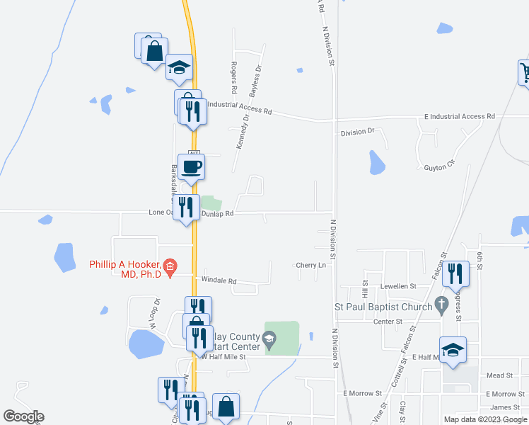 map of restaurants, bars, coffee shops, grocery stores, and more near 310 Dunlap Road in West Point
