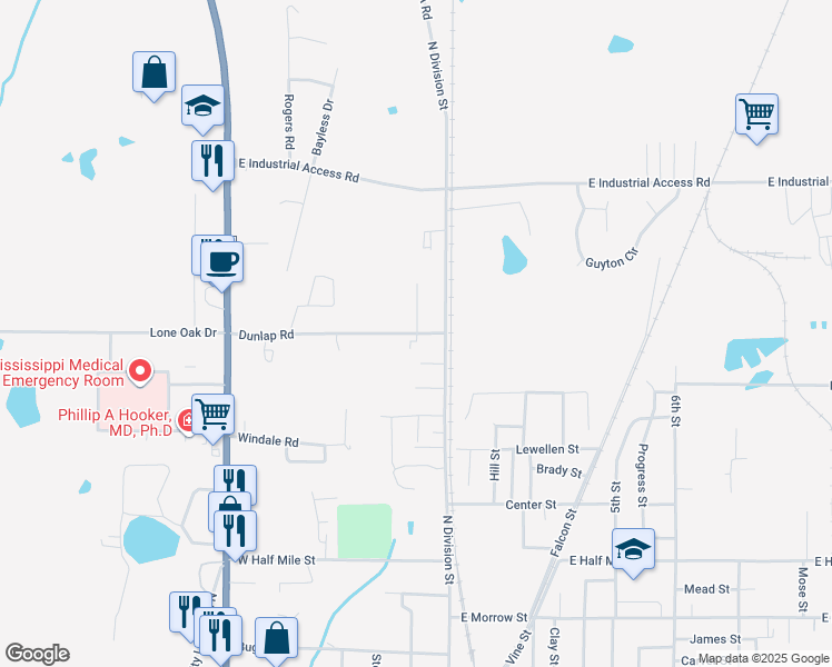 map of restaurants, bars, coffee shops, grocery stores, and more near 162 Dunlap Road in West Point
