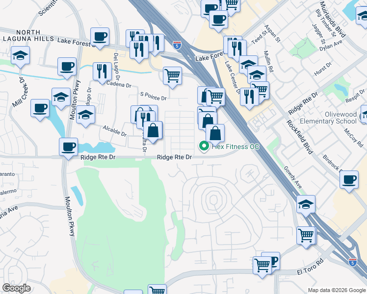 map of restaurants, bars, coffee shops, grocery stores, and more near 82 Beach Comber in Laguna Hills