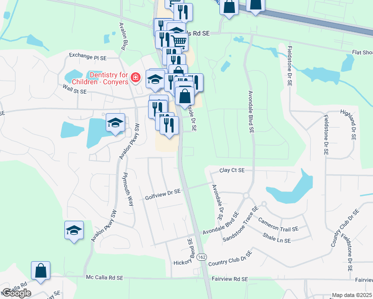 map of restaurants, bars, coffee shops, grocery stores, and more near 2590 Salem Road Southeast in Conyers