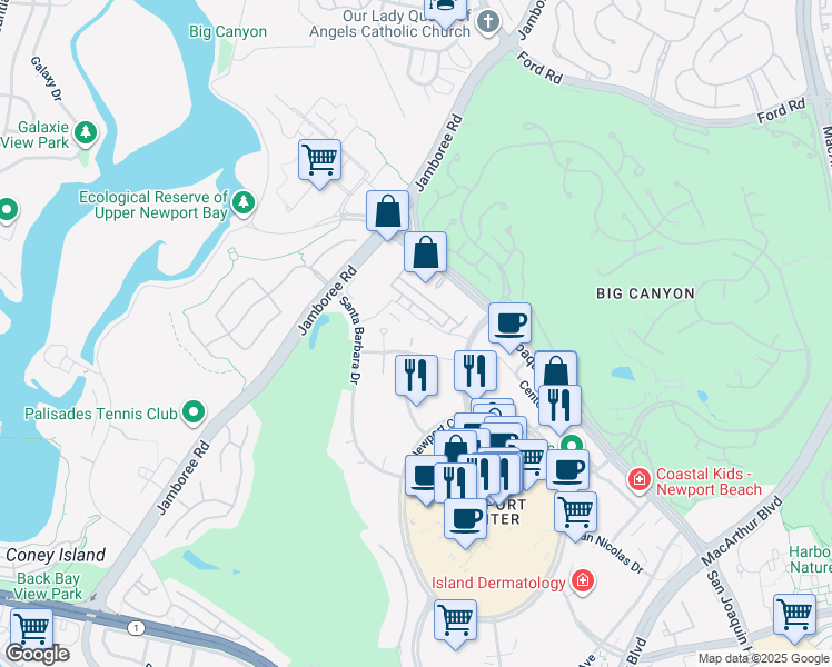 map of restaurants, bars, coffee shops, grocery stores, and more near 850 San Clemente Drive in Newport Beach