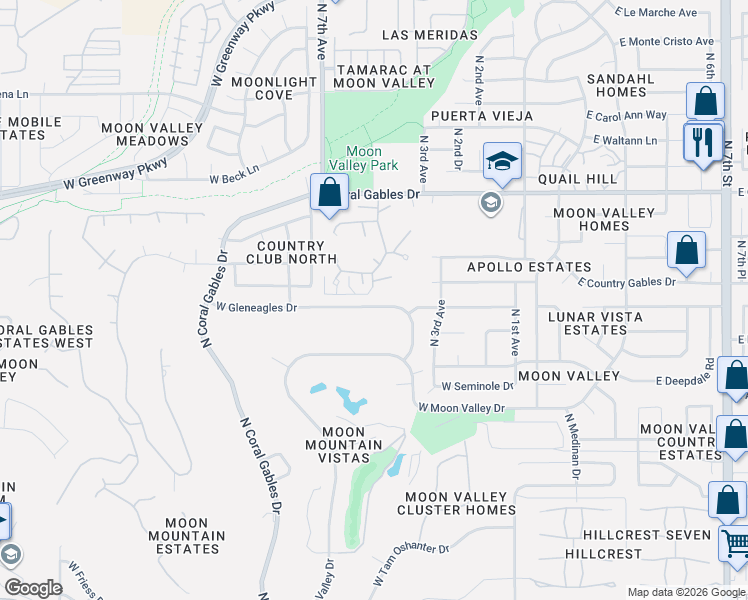 map of restaurants, bars, coffee shops, grocery stores, and more near 519 West Port Royale Lane in Phoenix