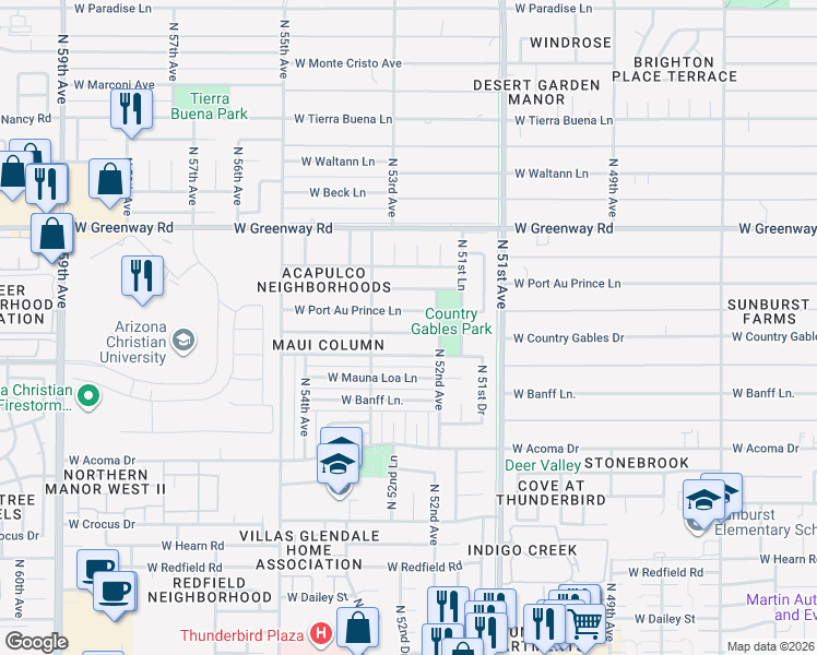 map of restaurants, bars, coffee shops, grocery stores, and more near 5208 West Port Au Prince Lane in Glendale