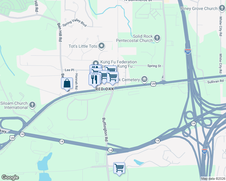 map of restaurants, bars, coffee shops, grocery stores, and more near 3369 Roosevelt Highway in Atlanta