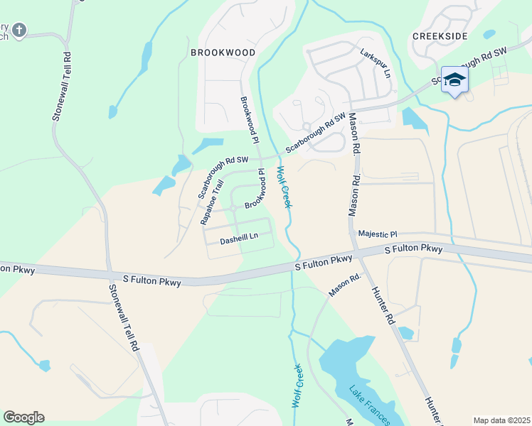 map of restaurants, bars, coffee shops, grocery stores, and more near 5113 Rapahoe Trail in Atlanta
