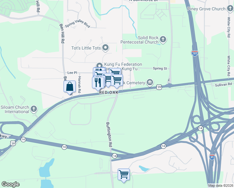 map of restaurants, bars, coffee shops, grocery stores, and more near 3369 Roosevelt Highway in Atlanta