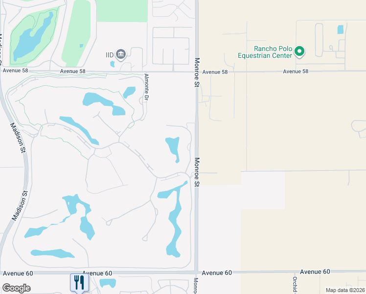 map of restaurants, bars, coffee shops, grocery stores, and more near 58791 Jerez in La Quinta