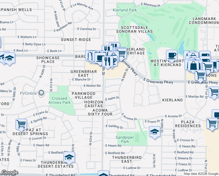 map of restaurants, bars, coffee shops, grocery stores, and more near 6428 East Nisbet Road in Scottsdale