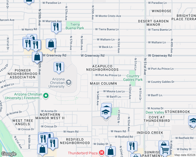 map of restaurants, bars, coffee shops, grocery stores, and more near 5404 West Port Au Prince Lane in Glendale