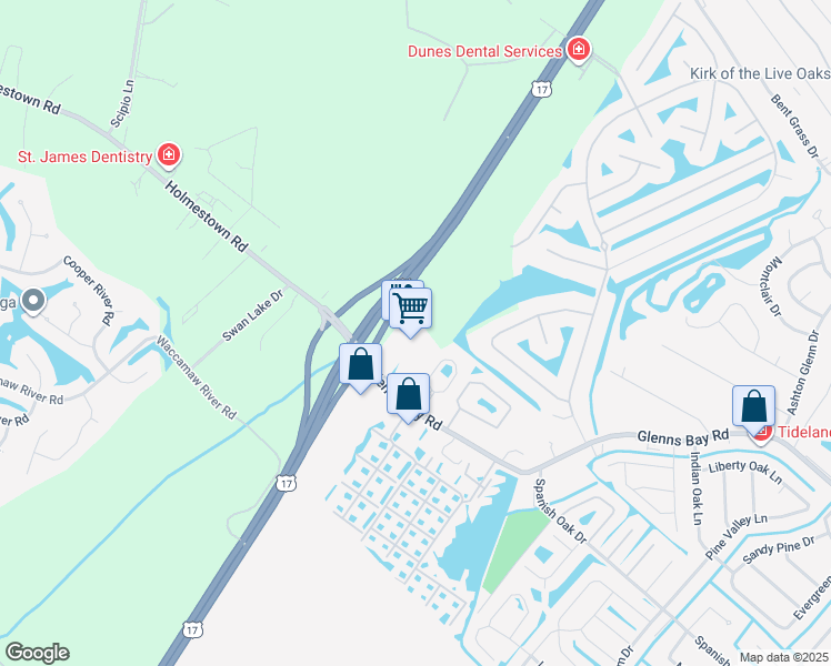 map of restaurants, bars, coffee shops, grocery stores, and more near 2292 Glenns Bay Road in Surfside Beach