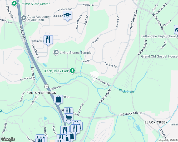map of restaurants, bars, coffee shops, grocery stores, and more near 777 Yarbrough Road in Birmingham