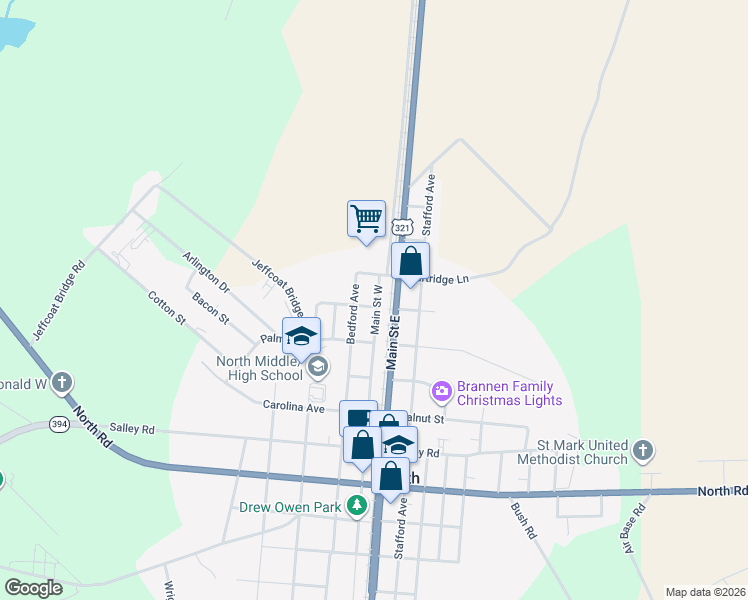 map of restaurants, bars, coffee shops, grocery stores, and more near 108 Main Street West in North