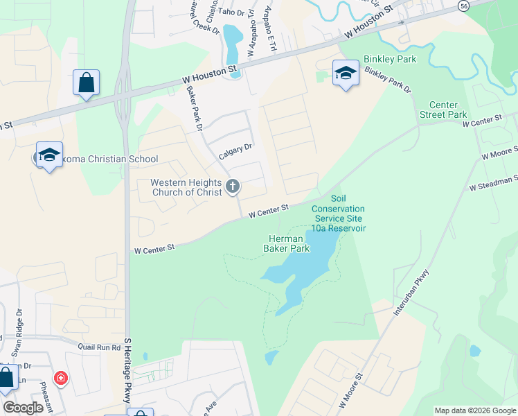 map of restaurants, bars, coffee shops, grocery stores, and more near 2605 West Center Street in Sherman