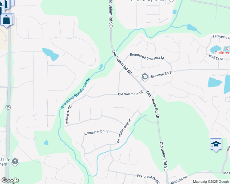 map of restaurants, bars, coffee shops, grocery stores, and more near 2490 Old Salem Circle Southeast in Conyers